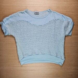 Vintage Peppermint Casuals Light Blue Knit Crochet Short Sleeve Top READ SIZE